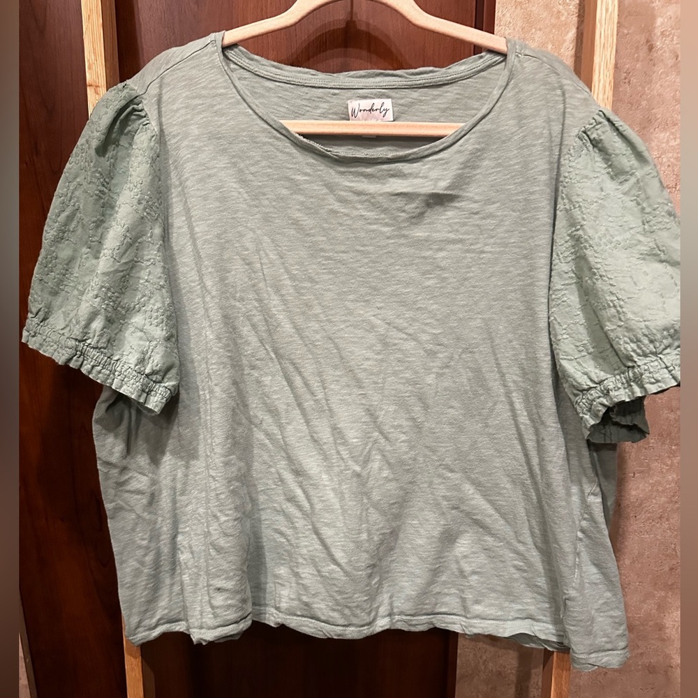 Wonderly | Sage Green Puff Sleeve Cropped Blouse | 3XL